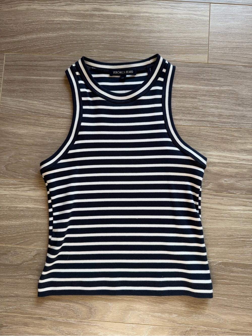 Veronica Beard Jordyn Cropped Striped Tank White and Navy Sz XXS EUC 97% Cotton